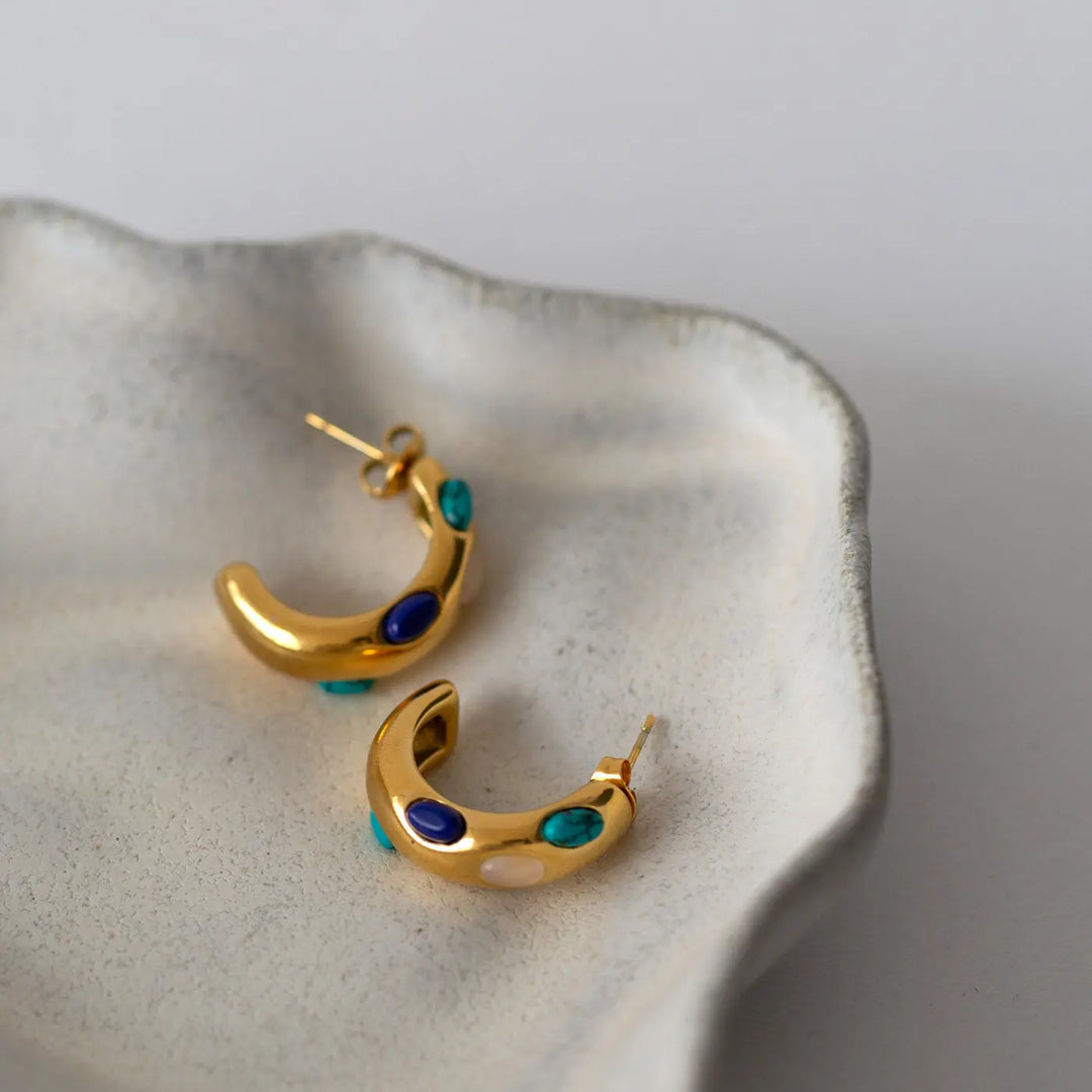 Elena - Semi Precious Hoop Earrings Stainless Steel Timi of Sweden