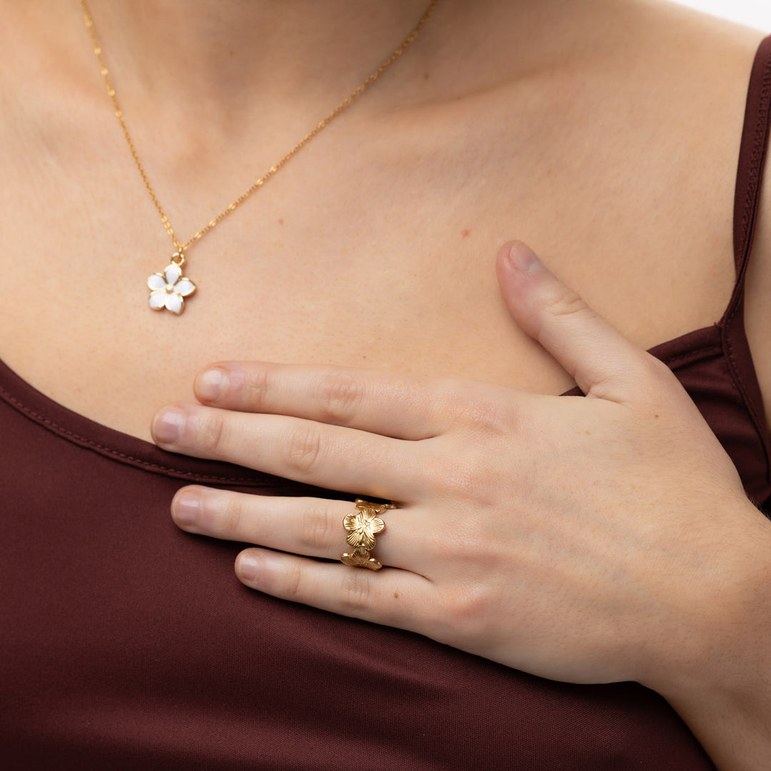 Gene - White Enamel Flower Dangling Necklace