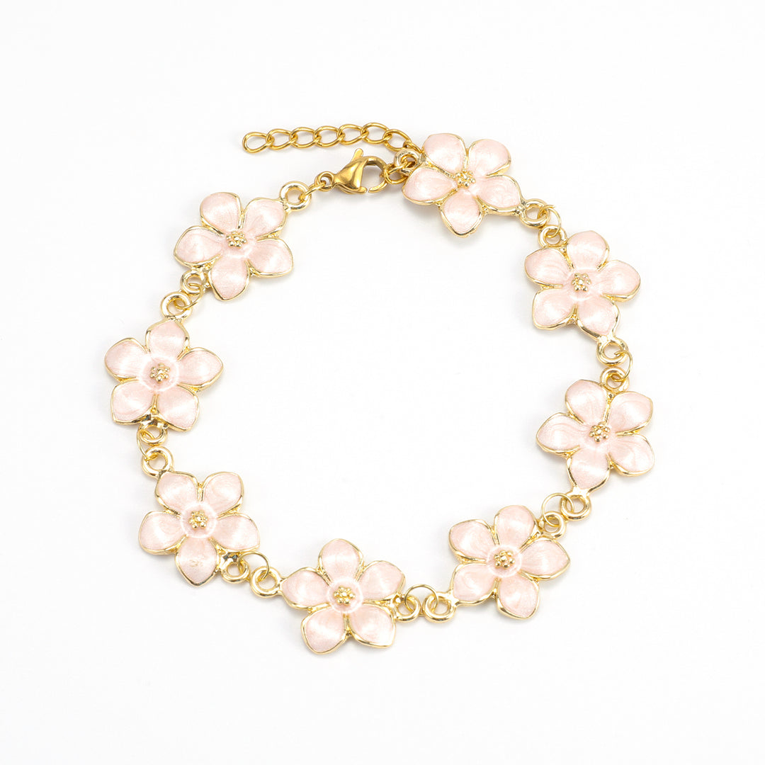 Adeline - Bracciale a Catena con Fiori in Smalto Rosa