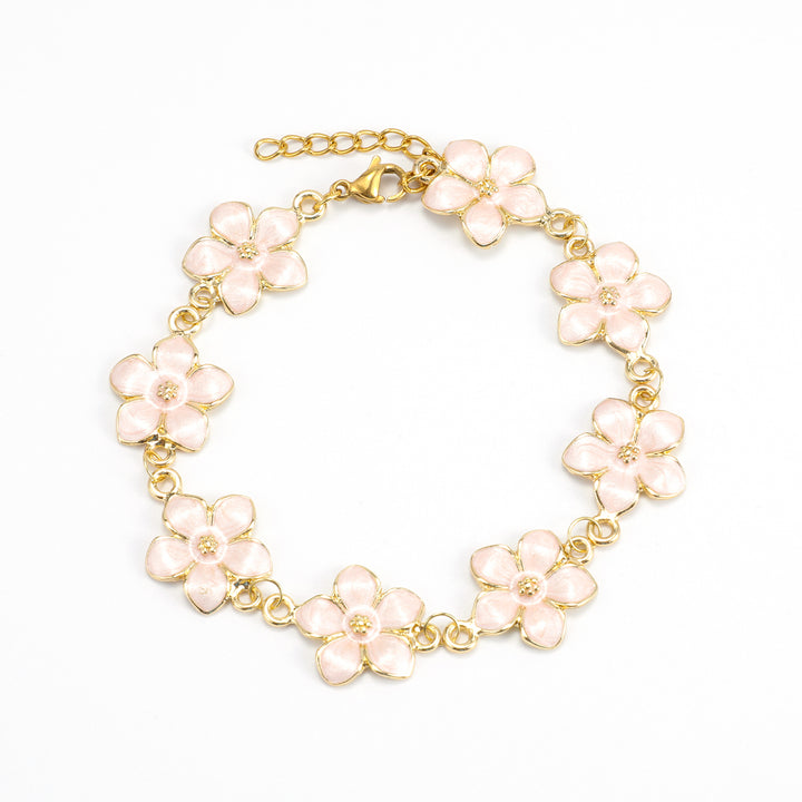 Adeline - Bracciale a Catena con Fiori in Smalto Rosa