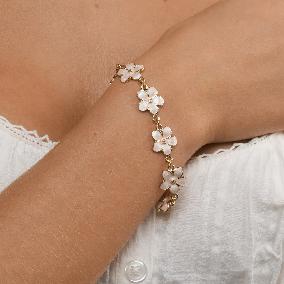 Adeline - Bracciale a Catena con Fiori in Smalto Rosa