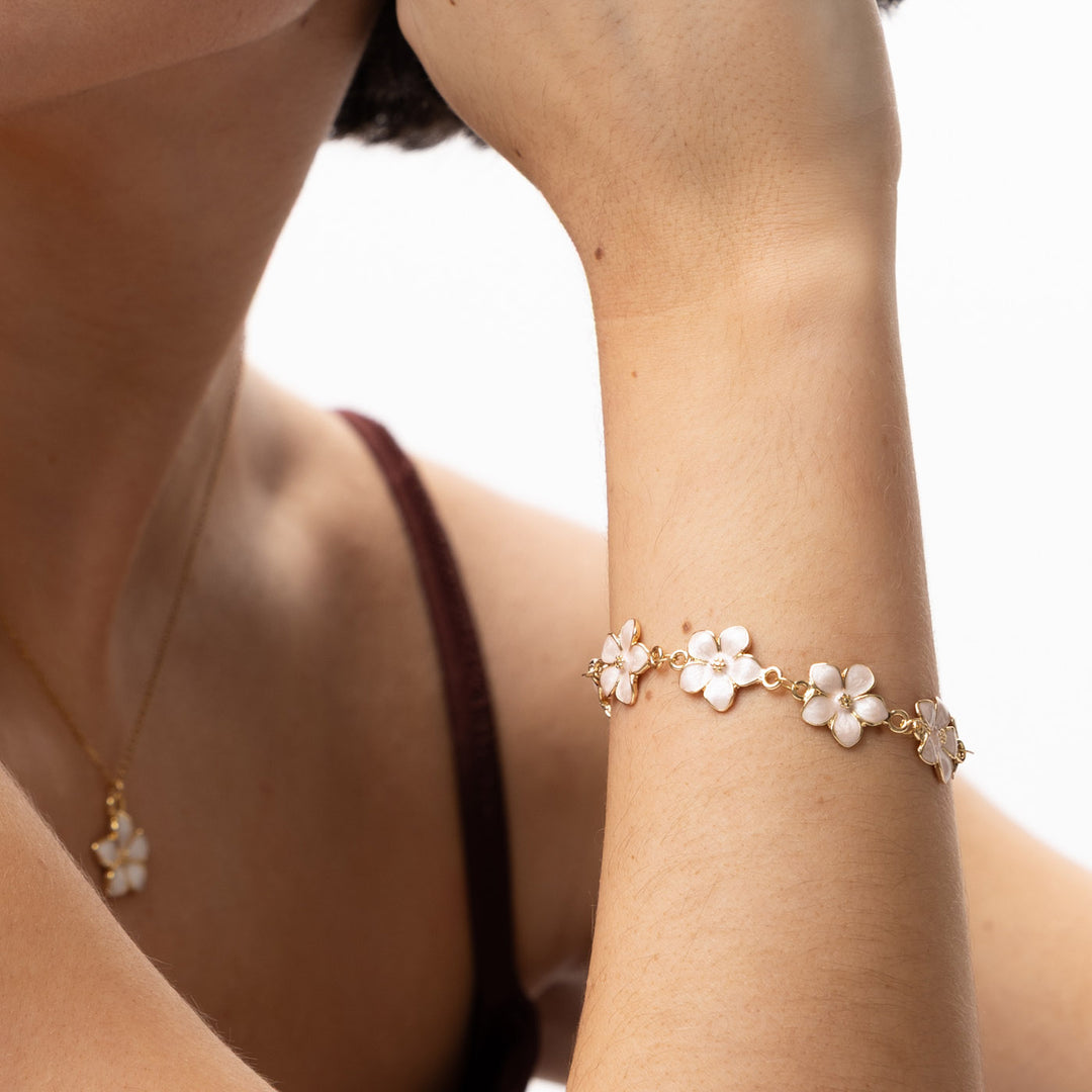 Adeline - Bracciale a Catena con Fiori in Smalto Rosa