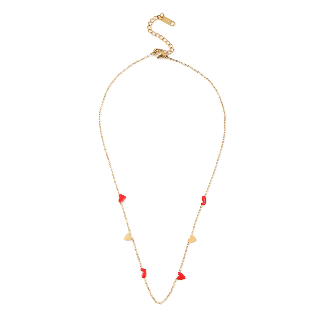 Linnea - Heart Chain Necklace Red & Gold Stainless Steel