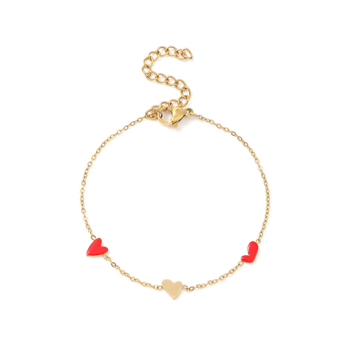 Linnea - Bracciale a Catena Cuore Rosso e Oro Inossidabile